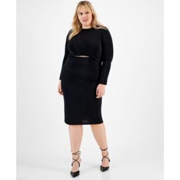 Bar Iii Dresses & Skirts - Bar Iii Women's Black Plus Size Twist-Front Cutout Long-Sleeve Dress 3XL NWT